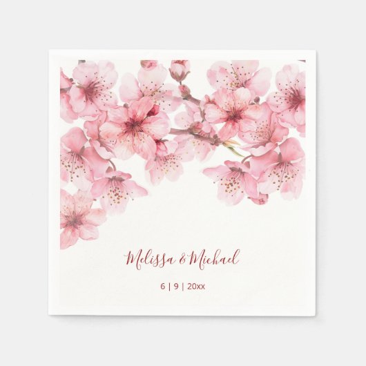 Cherry Blossom Pink White Wedding Servet (Voorkant)