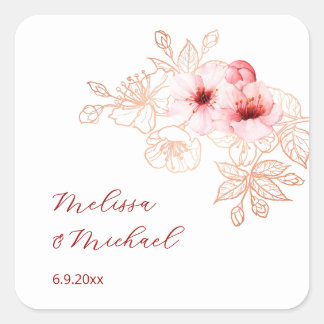 Cherry Blossom Pink White Wedding Vierkante Sticker