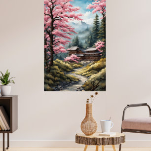 Cherry Blossom Poster, Japanse Bos Waterverf Poster