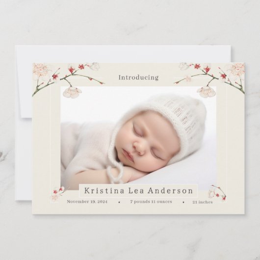 Cherry Blossom Printemps Faire-part de naissance b (Devant)