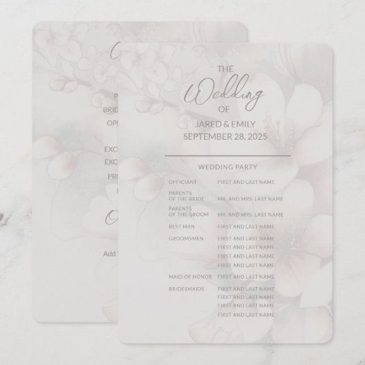 Cherry Blossom Programme de mariage complet (Devant / Derrière)