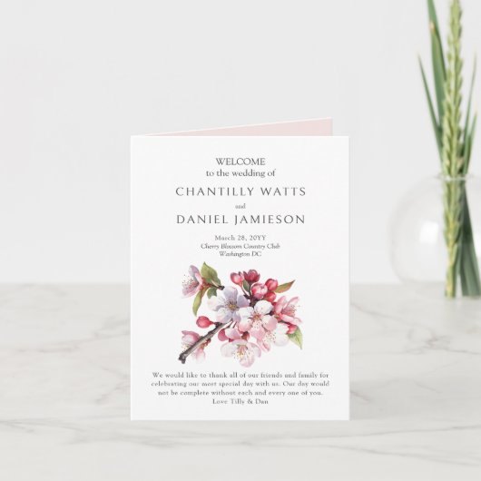 Cherry Blossom Programme de mariage rose et blanc (Devant)