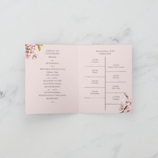 Cherry Blossom Programme de mariage rose et blanc (Intérieur)