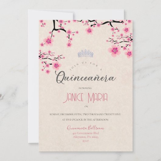 Cherry Blossom Quinceañera Uitnodiging (Voorkant)