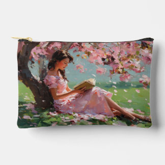 Cherry Blossom Reading Girl Pouch Etui