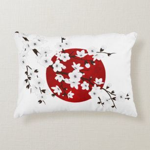 Cherry Blossom Red Black White Rising Sun Accent Kussen