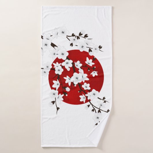 Cherry Blossom Red Black White Rising Sun Badhanddoek (Badhanddoek)