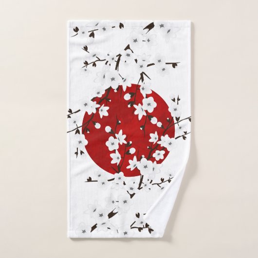 Cherry Blossom Red Black White Rising Sun Handdoek (Handdoek)