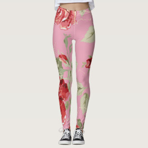 Cherry blossom red floral roos party leggings
