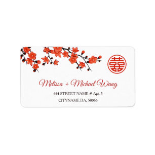 Cherry Blossom Red White Chinees huwelijk Etiket