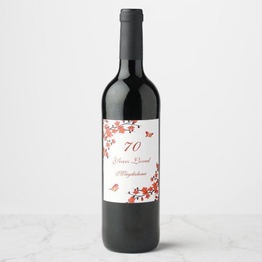 Cherry Blossom Red White Custom Birthday Wine Lab Wijn Etiket (Voorkant)