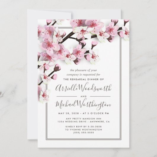 Cherry Blossom Répétition rose Invitations (Devant)