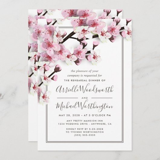 Cherry Blossom Répétition rose Invitations (Devant / Derrière)