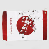 Cherry Blossom Rising Sun Red Black White Monogram Golfhanddoek (Horizontaal)
