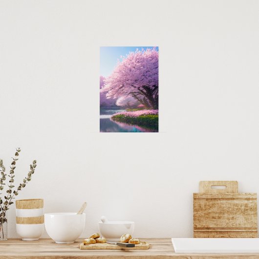 Cherry Blossom River Poster (Keuken)