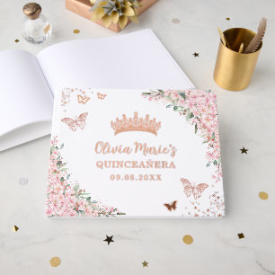 Cherry Blossom Roos Gold Butterflies Quinceanera Gastenboek
