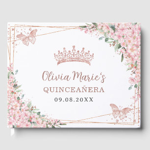Cherry Blossom Roos Gold Butterflies Quinceanera Gastenboek