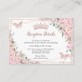 Cherry Blossom Roos Gold Butterflies Quinceañera Informatiekaartje (Voorkant)