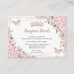 Cherry Blossom Roos Gold Butterflies Quinceañera Informatiekaartje