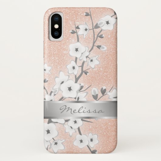 Cherry Blossom Roos Gold Monogram Bling Case-Mate iPhone Case (Achterkant)