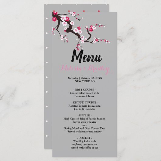 Cherry Blossom Rose Blanc à fleurs Mariage Menu (Devant / Derrière)