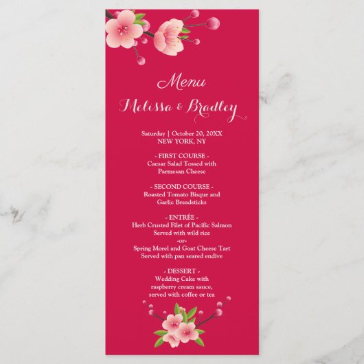 Cherry Blossom Rose White flora Menu Mariage (Devant)
