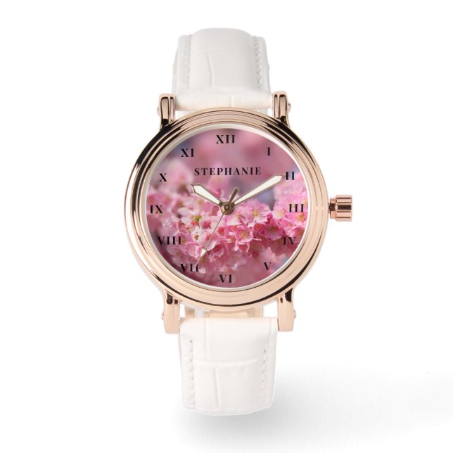 Cherry Blossom Roze Bloem Sakura Springtime Horloge (Voorkant)