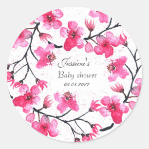 Cherry Blossom Roze Bloemen Baby shower Meisje Ronde Sticker