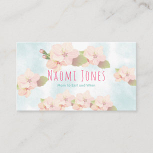 Cherry Blossom Roze Bloemen Waterverf Mama Kaart Contactkaartje