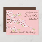 Cherry Blossom Roze Bruiloft Save the Date (Voorkant / Achterkant)