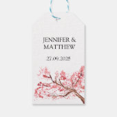 Cherry Blossom Roze Waterverf Elegante bruiloft Cadeaulabel (Achterkant)