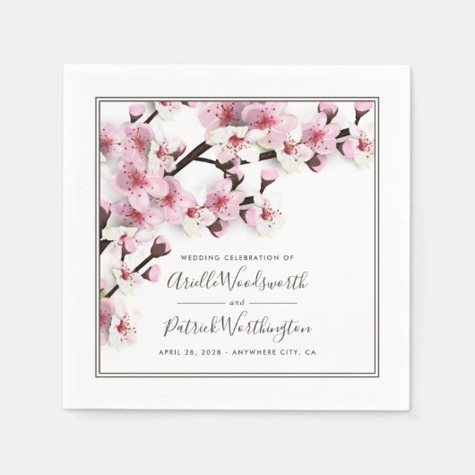 Cherry Blossom Roze Wit Elegant Bruiloft Servetten (Voorkant)