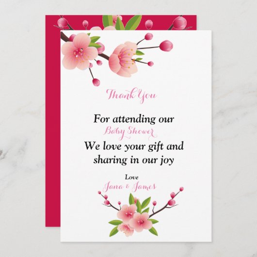 Cherry Blossom Roze Wit groen bloemendank u Bedankkaart (Voorkant / Achterkant)