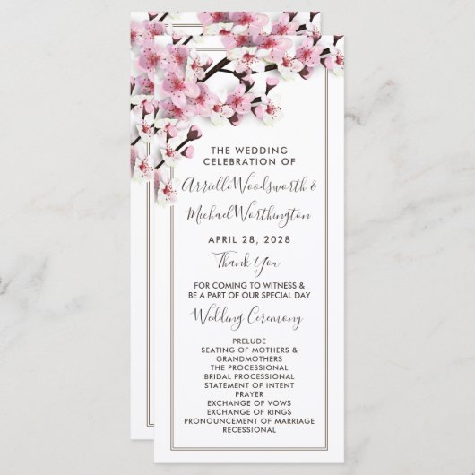 Cherry Blossom Roze Wit Trouwprogramma's Programma (Voorkant / Achterkant)
