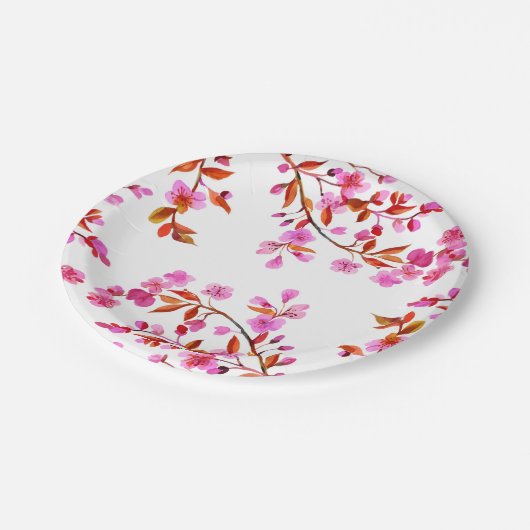 Cherry Blossom Sakura Bloemen Roze Wit Papieren Bordje (Gekanteld)