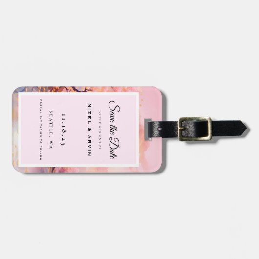 Cherry Blossom Sakura Bruiloft Save The Date Bagagelabel (Voorkant horizontaal)