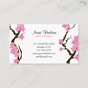 Cherry Blossom, Sakura Flowers - Roze bruin wit Visitekaartje