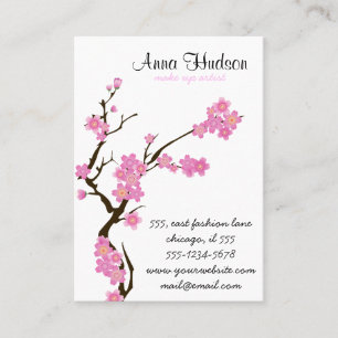 Cherry Blossom, Sakura Flowers - Roze bruin wit Visitekaartje