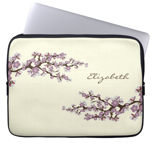 Cherry Blossom Sakura Laptop Sleeve (paars) (Voorkant)