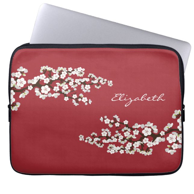 Cherry Blossom Sakura Laptop Sleeve (rood) (Voorkant)