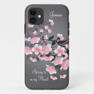Cherry blossom (Sakura) op grijs iPhone 11 Hoesje