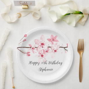Cherry blossom Sakura Pink Floral  Birthday Papieren Bordje
