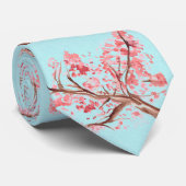 Cherry blossom Sakura Pink Floral Wedding Blue Stropdas (Opgerold)