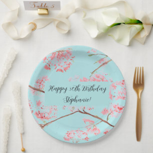 Cherry blossom Sakura Pink Turquoise Birthday Papieren Bordje