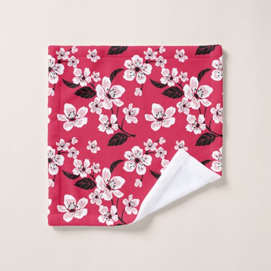 CHERRY BLOSSOM - SAKURA (RED) BATH TOWEL SET BAD HANDDOEK (Wasdoekje)