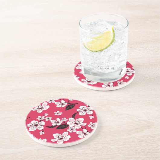 CHERRY BLOSSOM - SAKURA (RED) ZANDSTEEN ONDERZETTER (Zijkant)