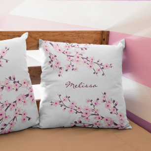 Cherry Blossom (Sakura) Roze Wit voeg naam toe Kussen
