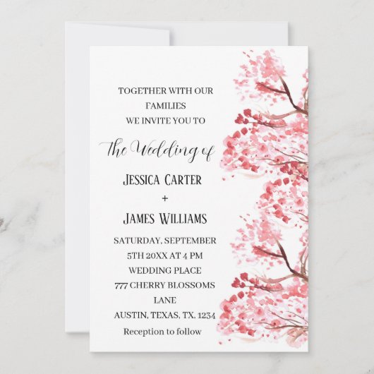 Cherry Blossom Sakura Waterverf Bloemenbruiloft Kaart (Voorkant)