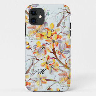 Cherry Blossom Sakura Waterverf Flowers Monogram iPhone 11 Hoesje
