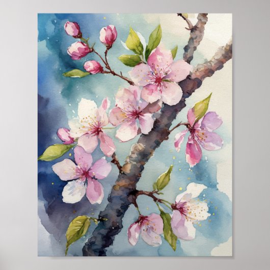 Cherry Blossom Sakura Waterverf Poster (Voorkant)